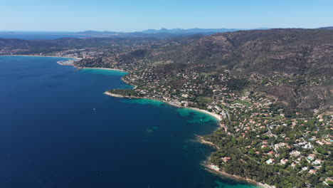 South-of-France-le-Lavandou-aerial-coastline-view-sunny-day-french-riviera-var